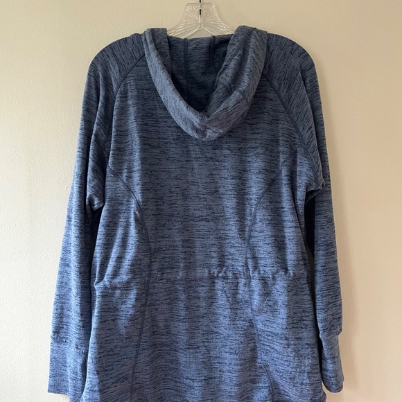 ATHLETA Heathered Blue Hooded Sweatshirt No Sweat Jacket Full Zip Pockets Size M - Picture 7 of 10